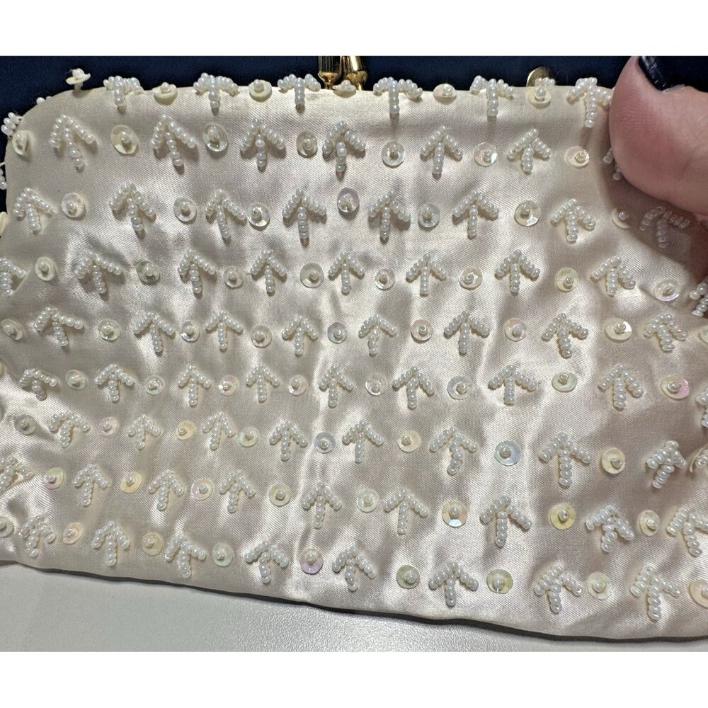Vintage Beaded Evening Bag Purse w/ Kiss Lock & Chain Hand Made in Hong Kong - Picture 2 of 10